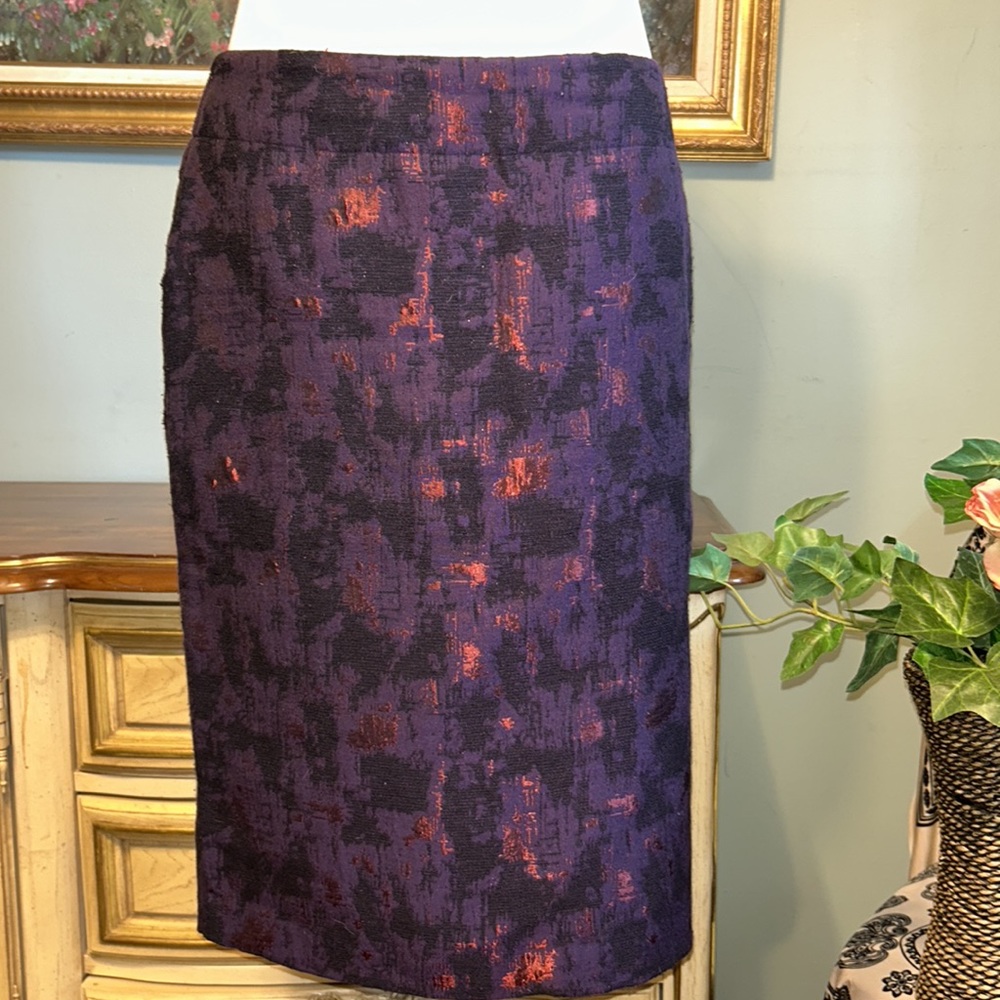 Lord & Taylor Metallic Plum Purple Black Pencil Skirt 6
